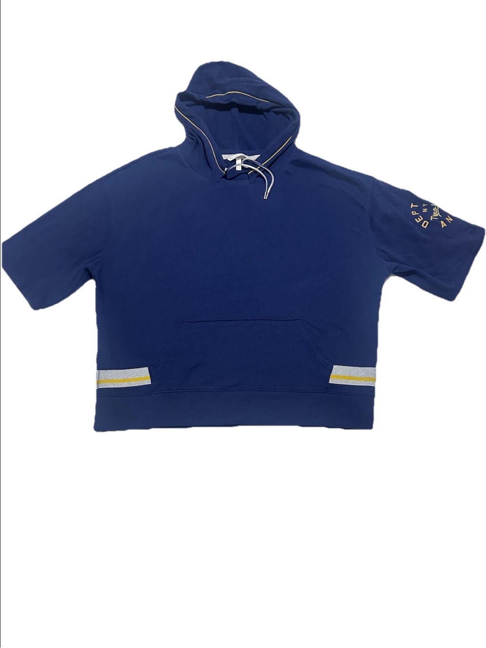 Victoria's Secret Short-Sleeve Hoodie in Deep Blue with Stripe Accents